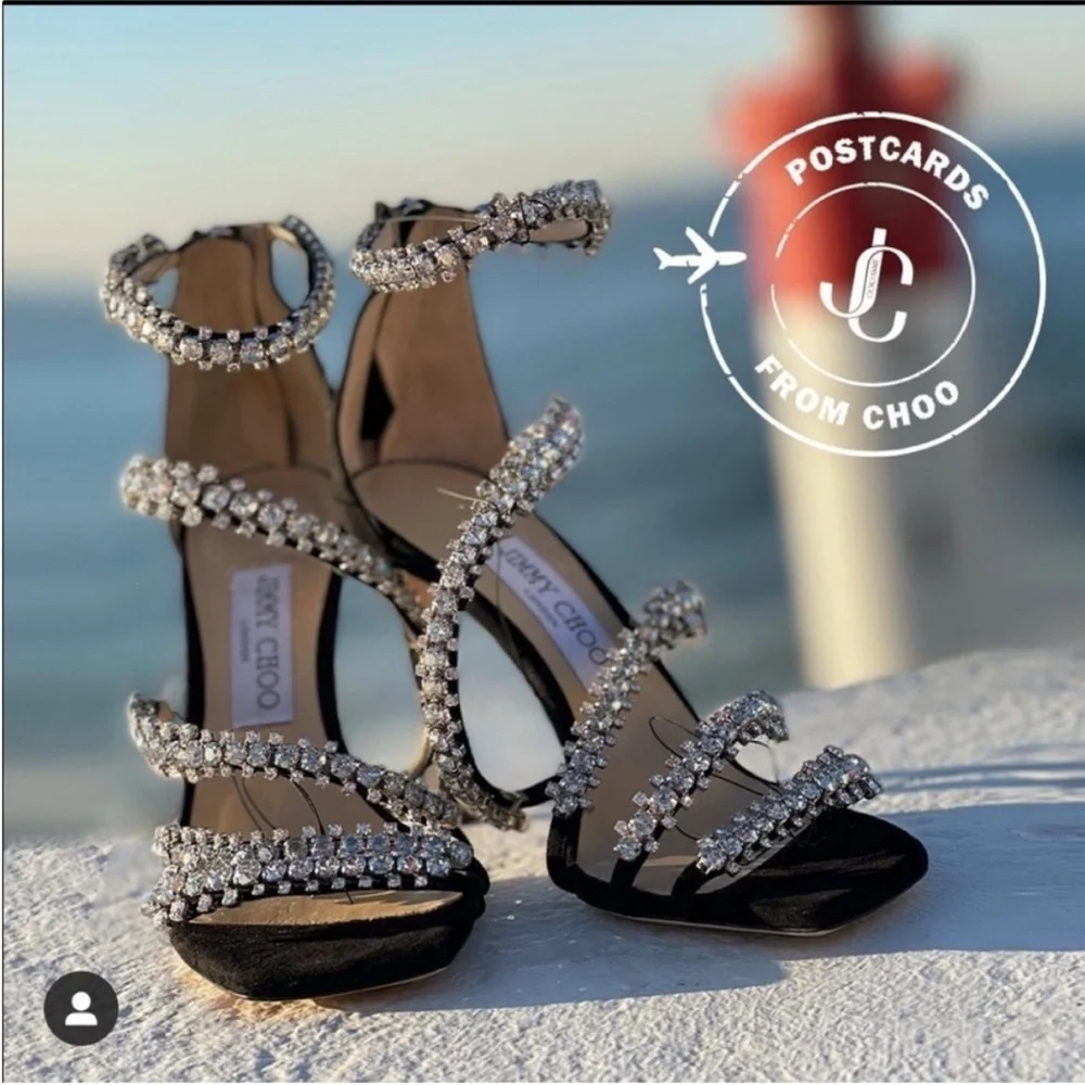 EUC JIMMY CHOO Josefine Crystal Strappy Cocktail Stiletto Sandals